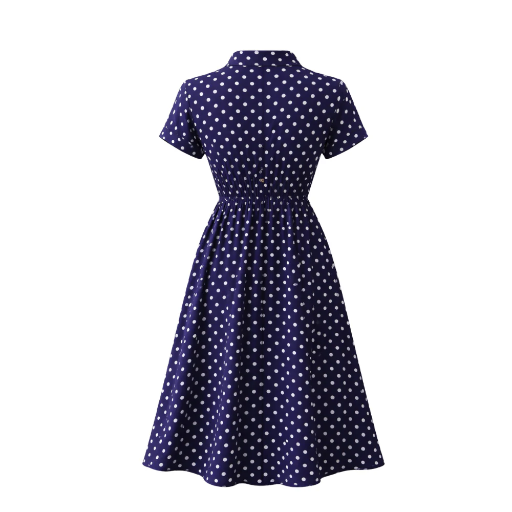 Robe à Pois | Robe Midi Casual avec Dentelle et Boutons - Image 8