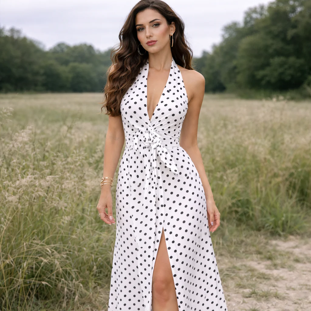 Robe à Pois | Design Féminin | Longueur Longue