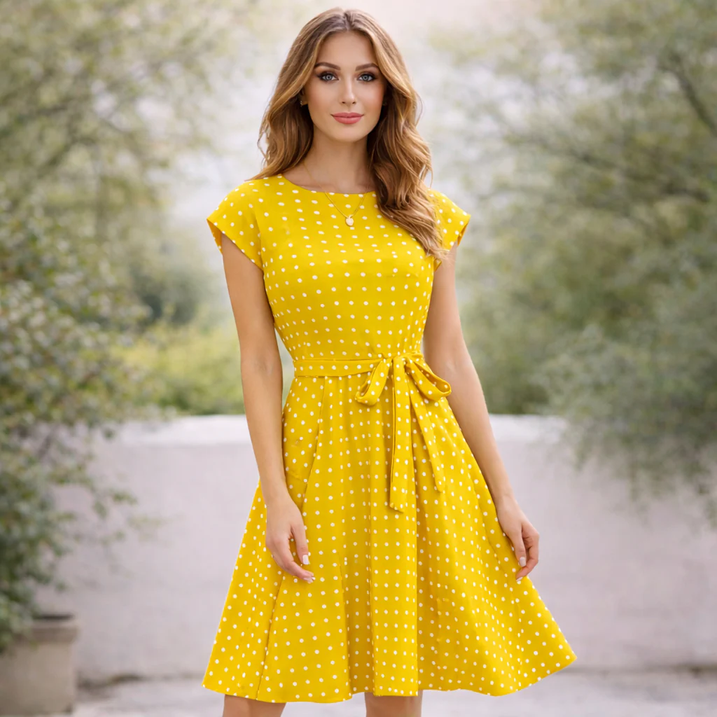 Robe à Pois | Ceinture Nœud Flatteuse | Robe Femme - Image 3