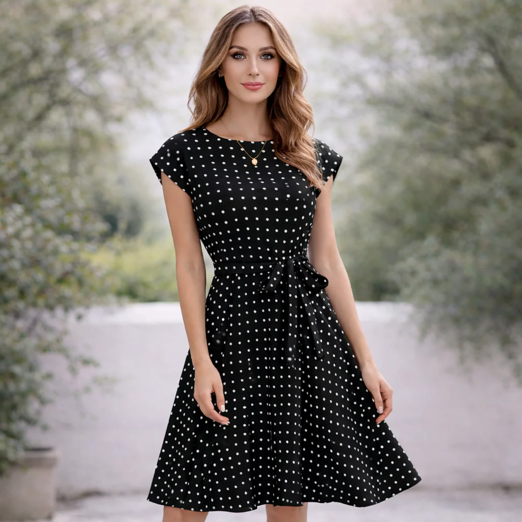Robe à Pois | Ceinture Nœud Flatteuse | Robe Femme - Image 5