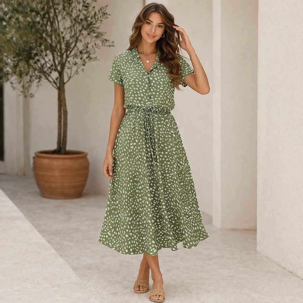Robe à Pois | Style Midi, Manches Courtes | Tendance - Image 2