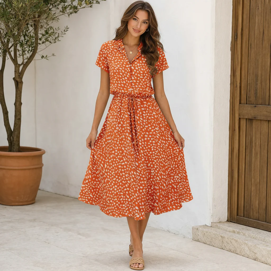 Robe à Pois | Style Midi, Manches Courtes | Tendance - Image 3