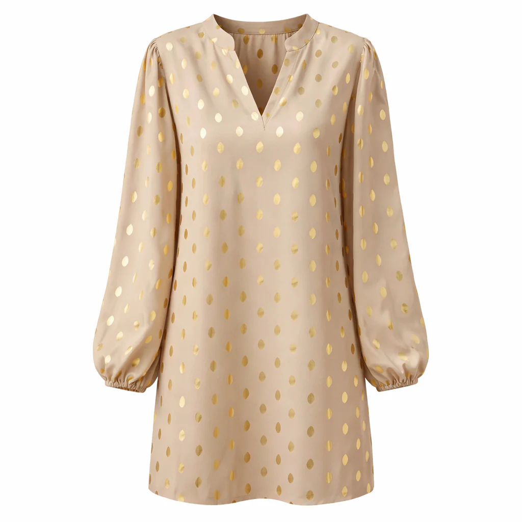 Polka Dot Dress | Women, Gold, Mini | Elegant Style - Image 5