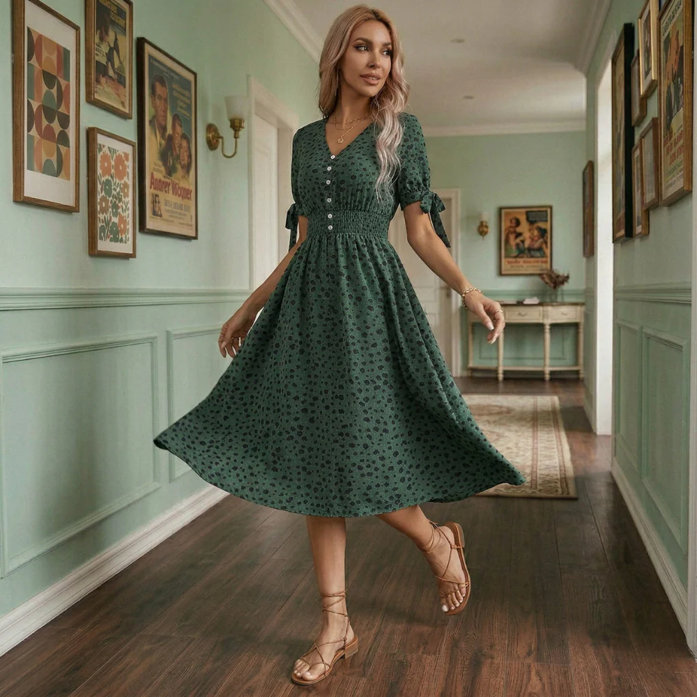 Robe à Pois | Femme, Manches Courtes | Style Vintage - Image 3