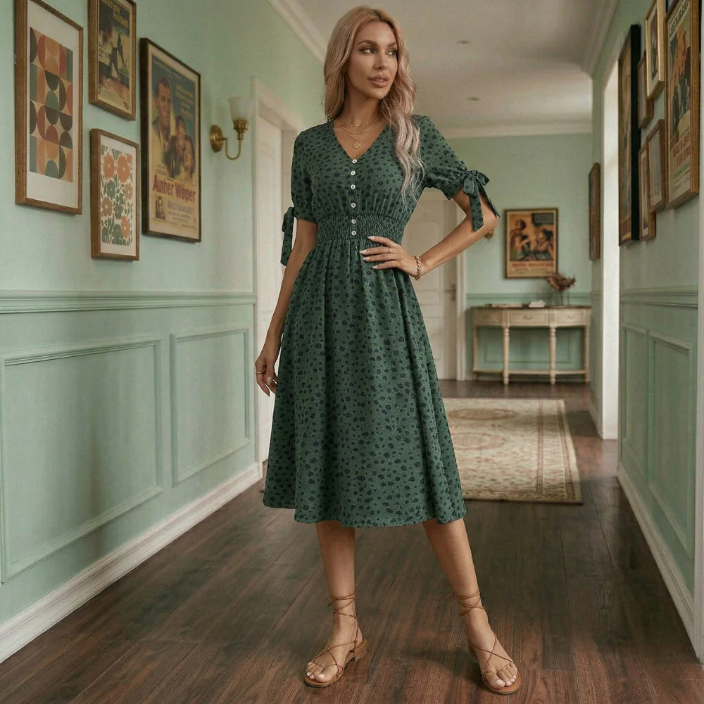 Robe à Pois | Femme, Manches Courtes | Style Vintage - Image 4