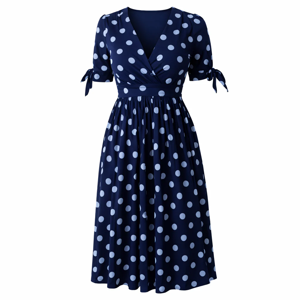 Robe à Pois | Femme, Encolure en V | Style Boutons - Image 7