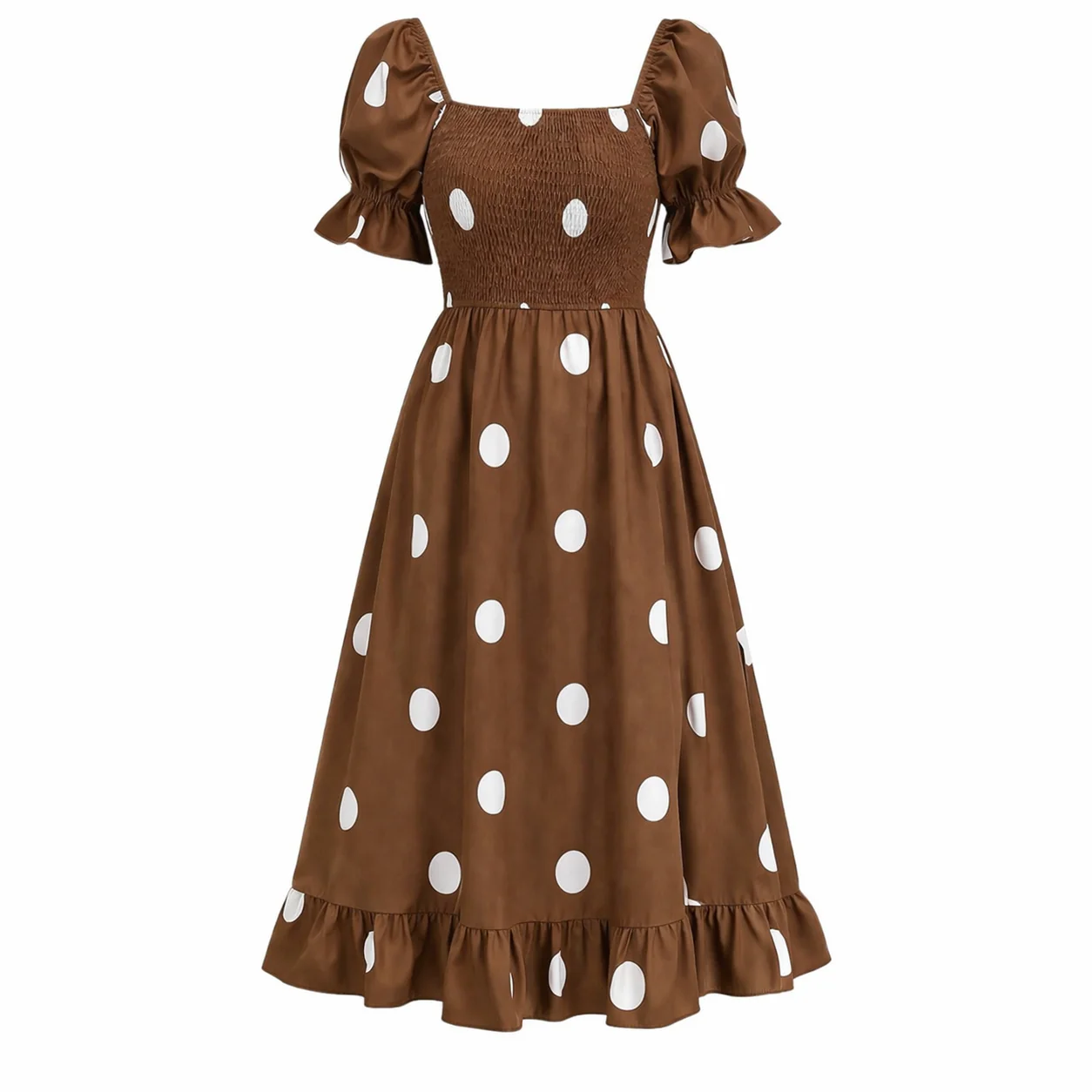 Robe Midi à Pois | Manches Bouffantes Femme | Style Élégant et Fluide - Image 7