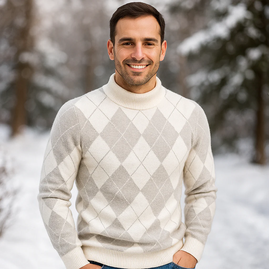 Pull Argyle pour Homme - Col Rond - Tricoté - Manches Longues - Motif Classique - Image 2