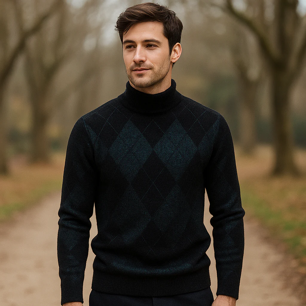 Pull Argyle pour Homme - Col Rond - Tricoté - Manches Longues - Motif Classique - Image 3