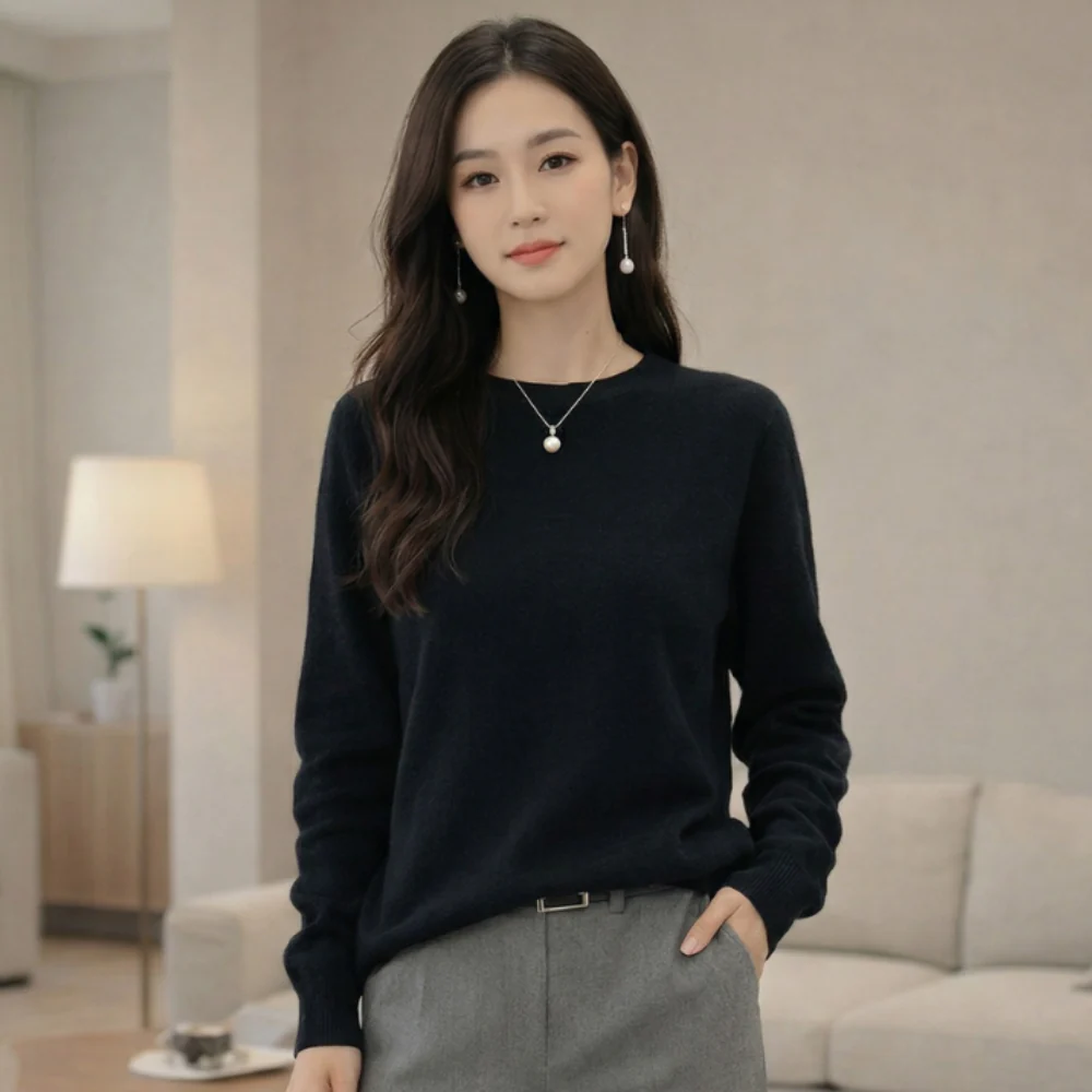 Pull col rond classique en cachemire pour femme | Confort intemporel - Image 2