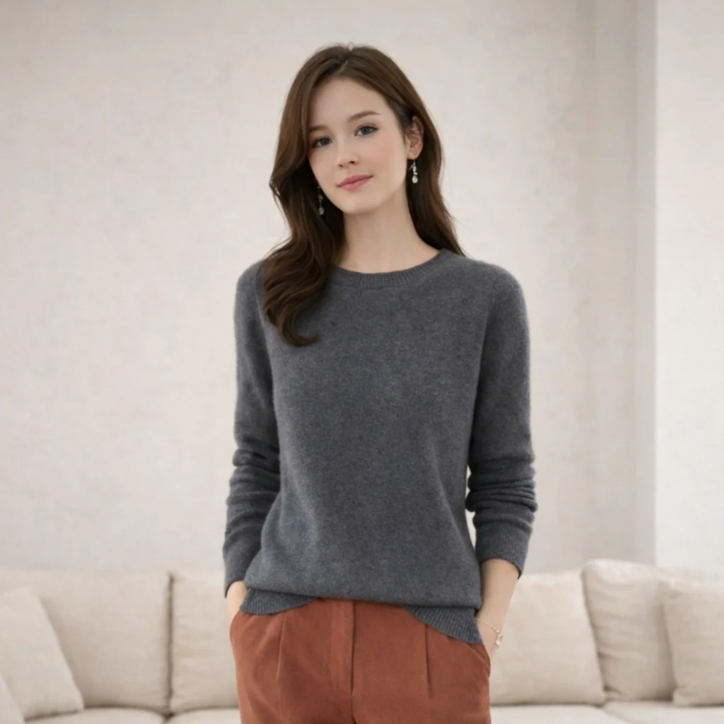 Pull col rond classique en cachemire pour femme | Confort intemporel - Image 3