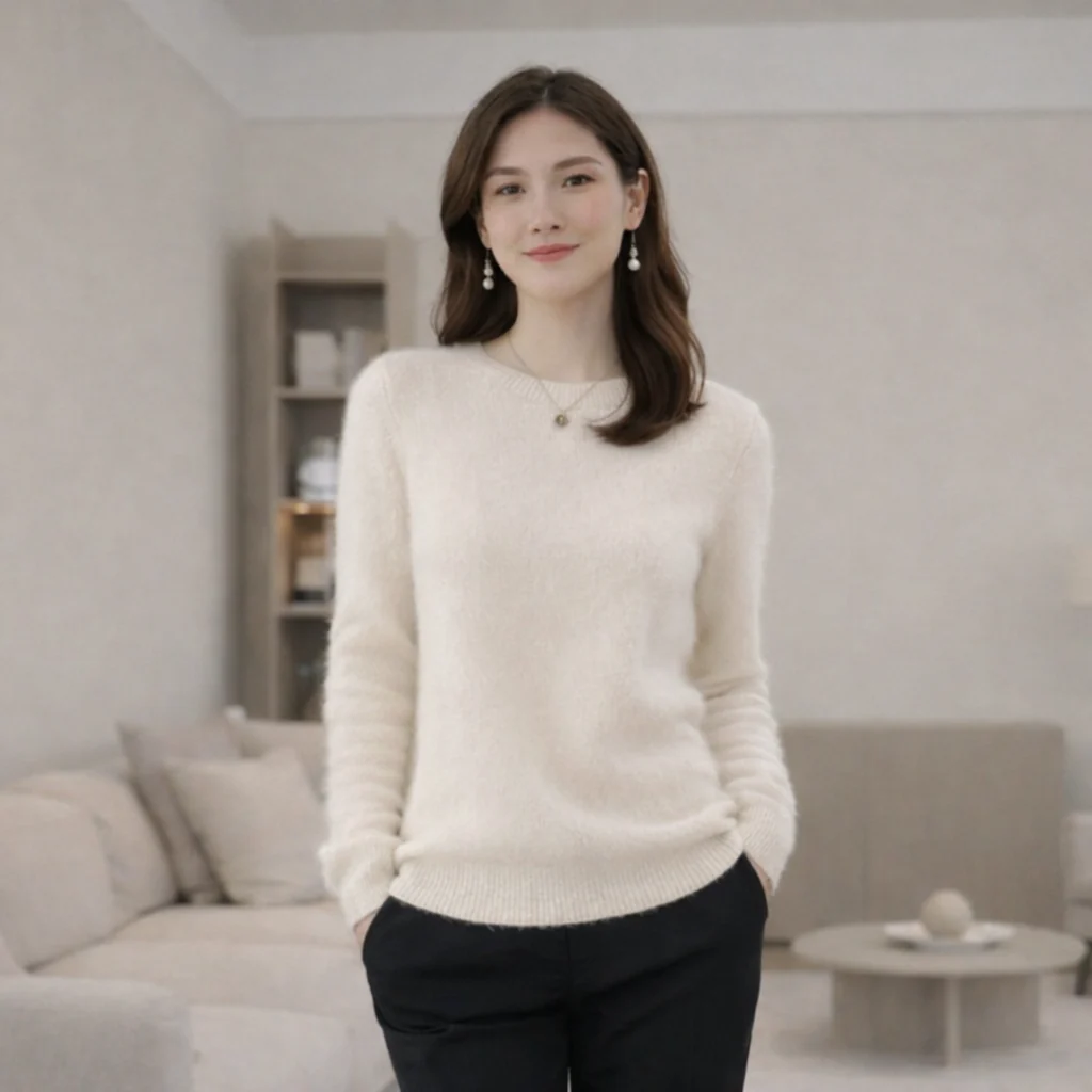 Pull col rond classique en cachemire pour femme | Confort intemporel - Image 5