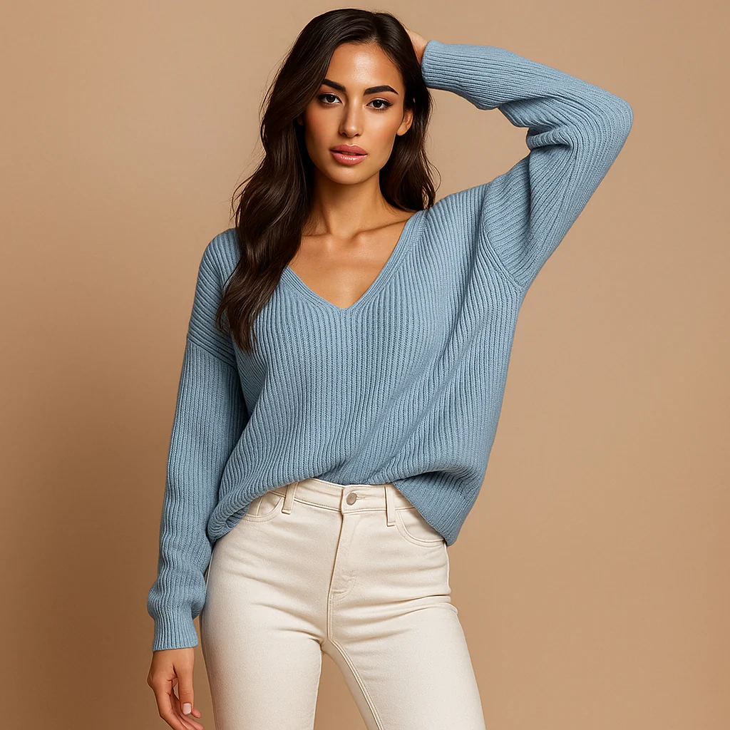 Pull confortable femmes - Design en V - Doux élégant - Image 2