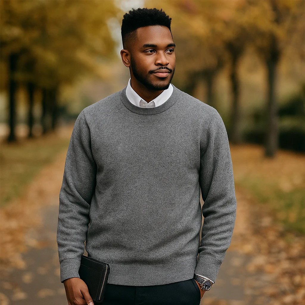 Pull Crew Neck pour Homme - Mélange de Laine Douce - Bord Côtelé - Coupe Régulière - Image 9