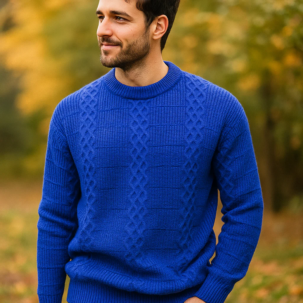 Pull en câble pour homme - Mélange de laine chaude - Coupe régulière - Col rond - Image 4