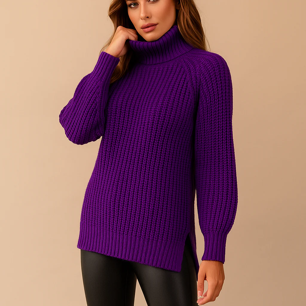 Pull en maille côtelée pour femmes - Taille complète - Détail fendu - Image 7