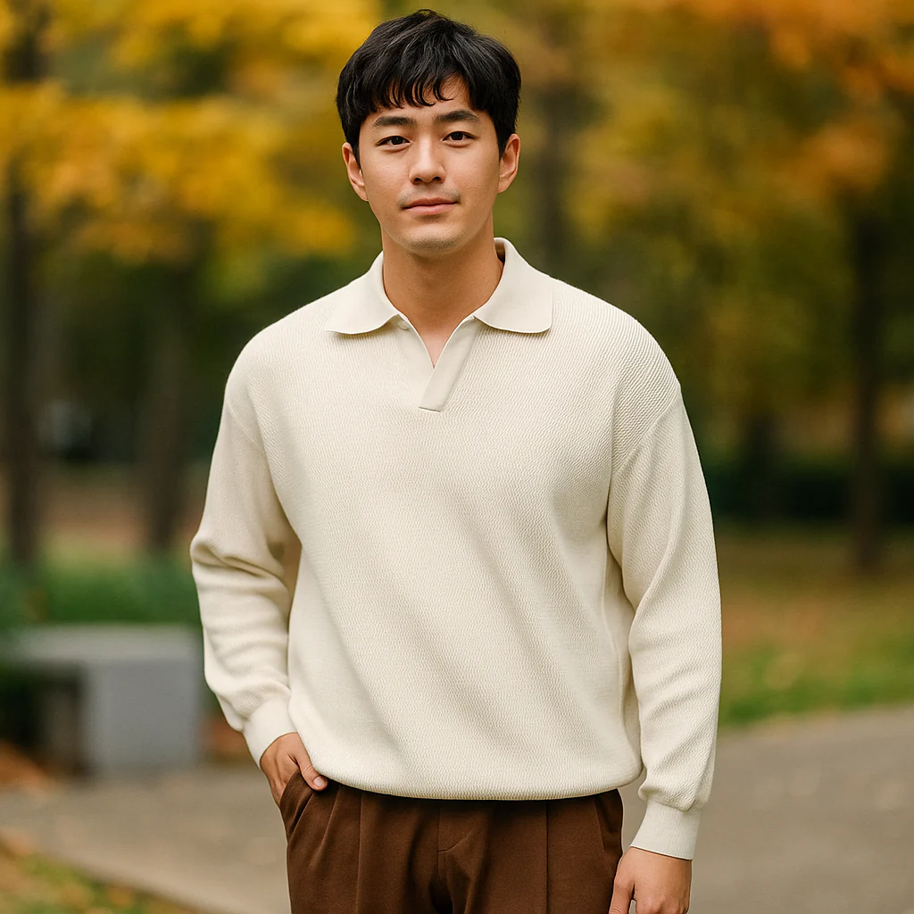 Pull en tricot pour homme - Coupe décontractée - Mélange de coton côtelé - Manches longues - Image 4