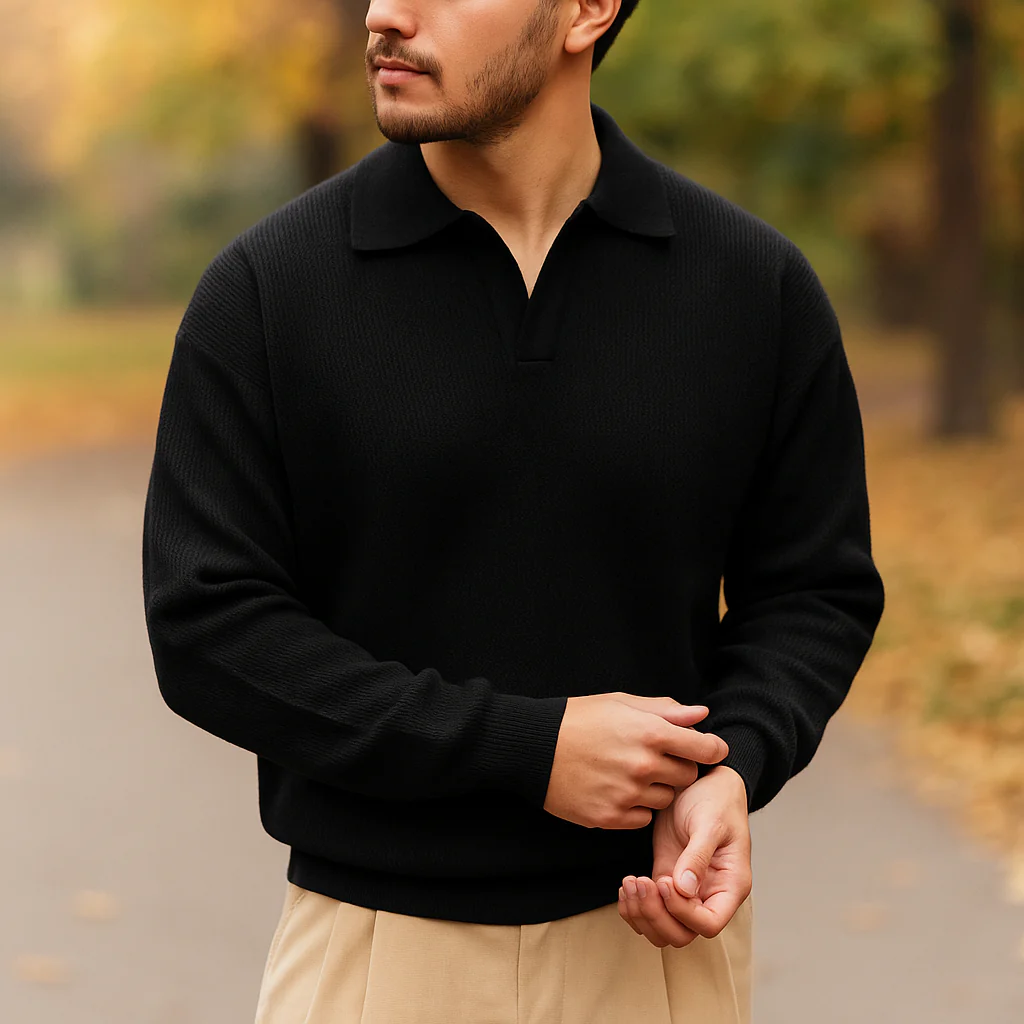 Pull en tricot pour homme - Coupe décontractée - Mélange de coton côtelé - Manches longues - Image 5