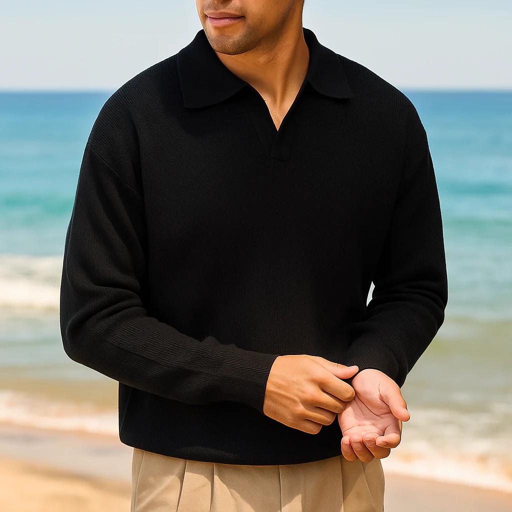 Pull en tricot pour homme - Coupe décontractée - Mélange de coton côtelé - Manches longues - Image 6