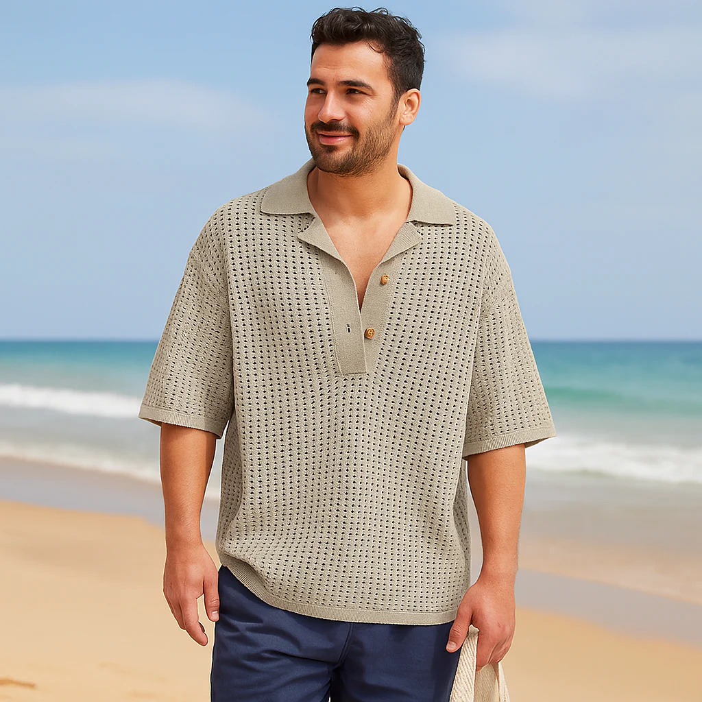 Pull en Tricot pour Homme – Coupe Oversize – Tricot Aéré – Manches Courtes - Image 3