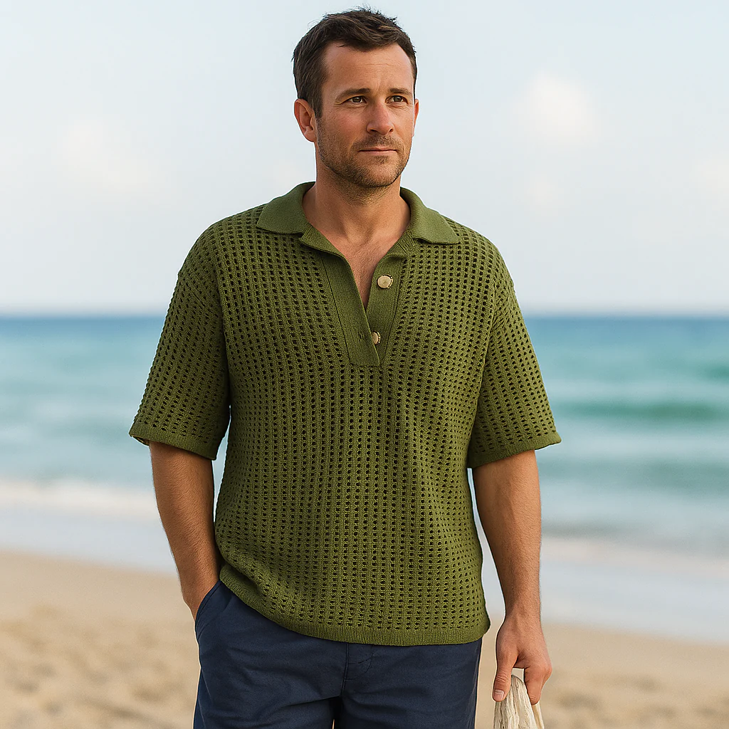 Pull en Tricot pour Homme – Coupe Oversize – Tricot Aéré – Manches Courtes - Image 4