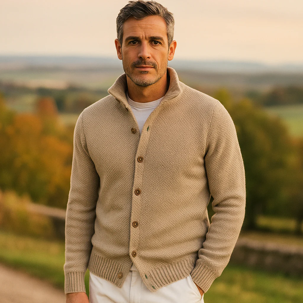 Pull en Tricot pour Homme – Coupe Slim – Col Montant – Devant Boutonné – Bord Côtelé - Image 3