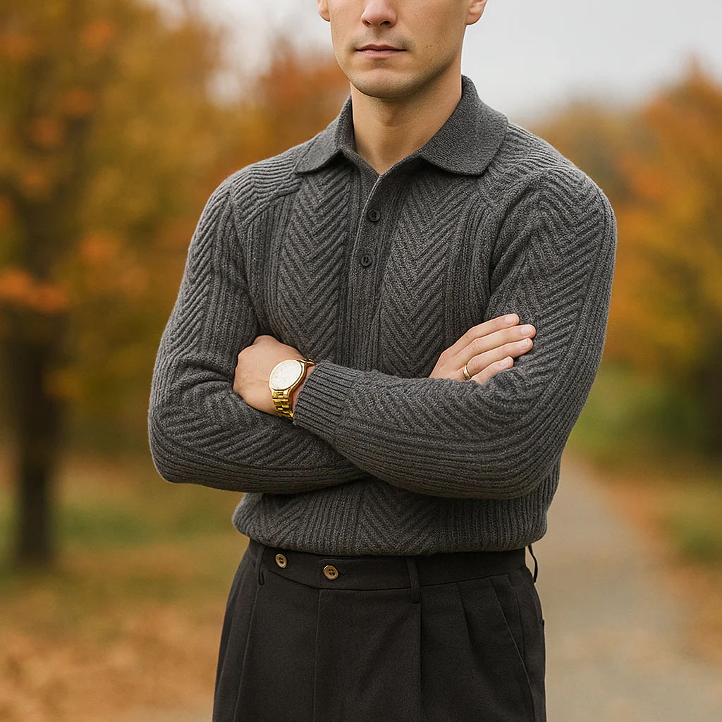 Pull en Tricot pour Homme – Coupe Slim – Col Polo – Doux Tricot à Câbles - Image 2