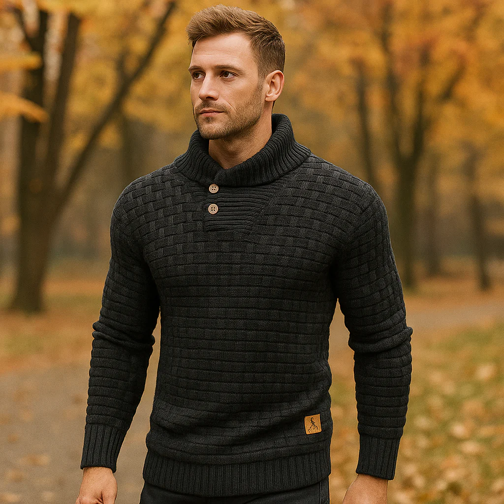 Pull en Tricot pour Homme – Mélange de Laine – Coupe Régulière – Col Boutonné - Image 2
