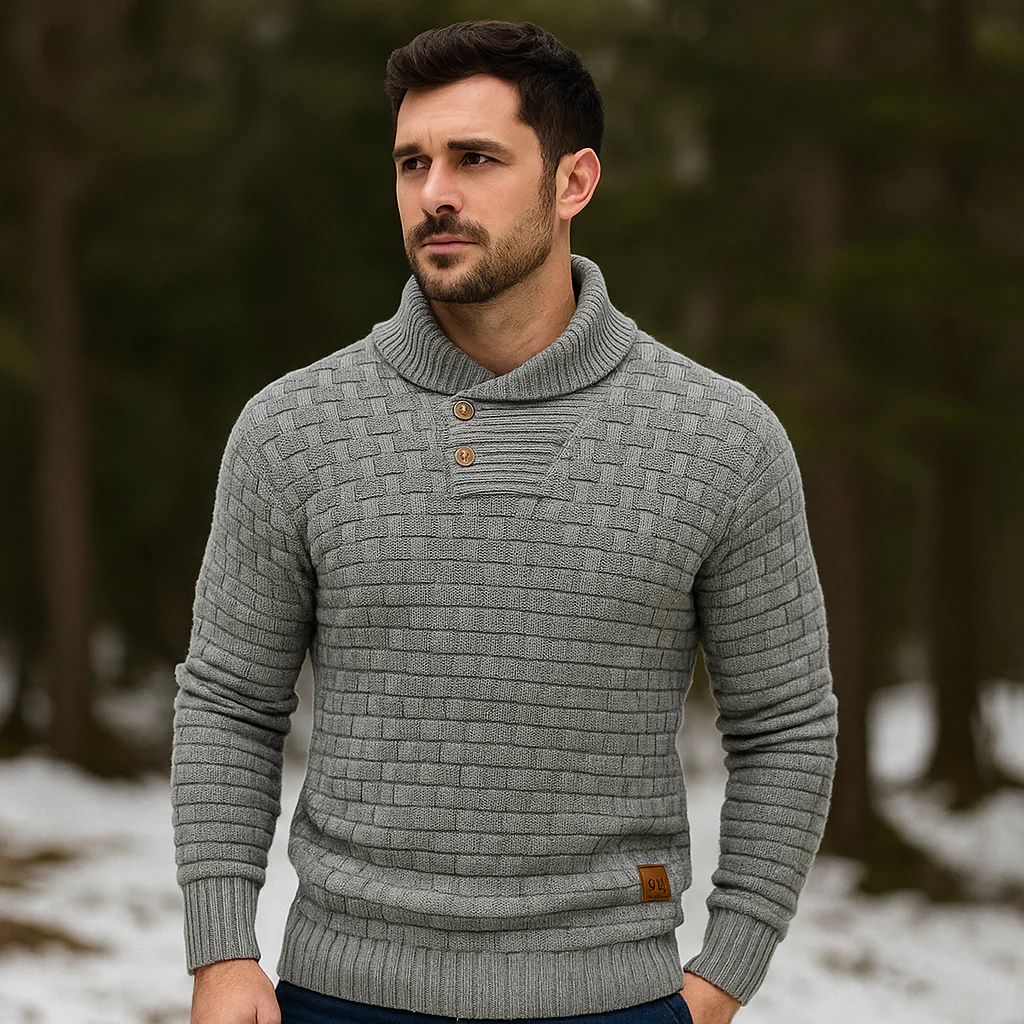 Pull en Tricot pour Homme – Mélange de Laine – Coupe Régulière – Col Boutonné - Image 3