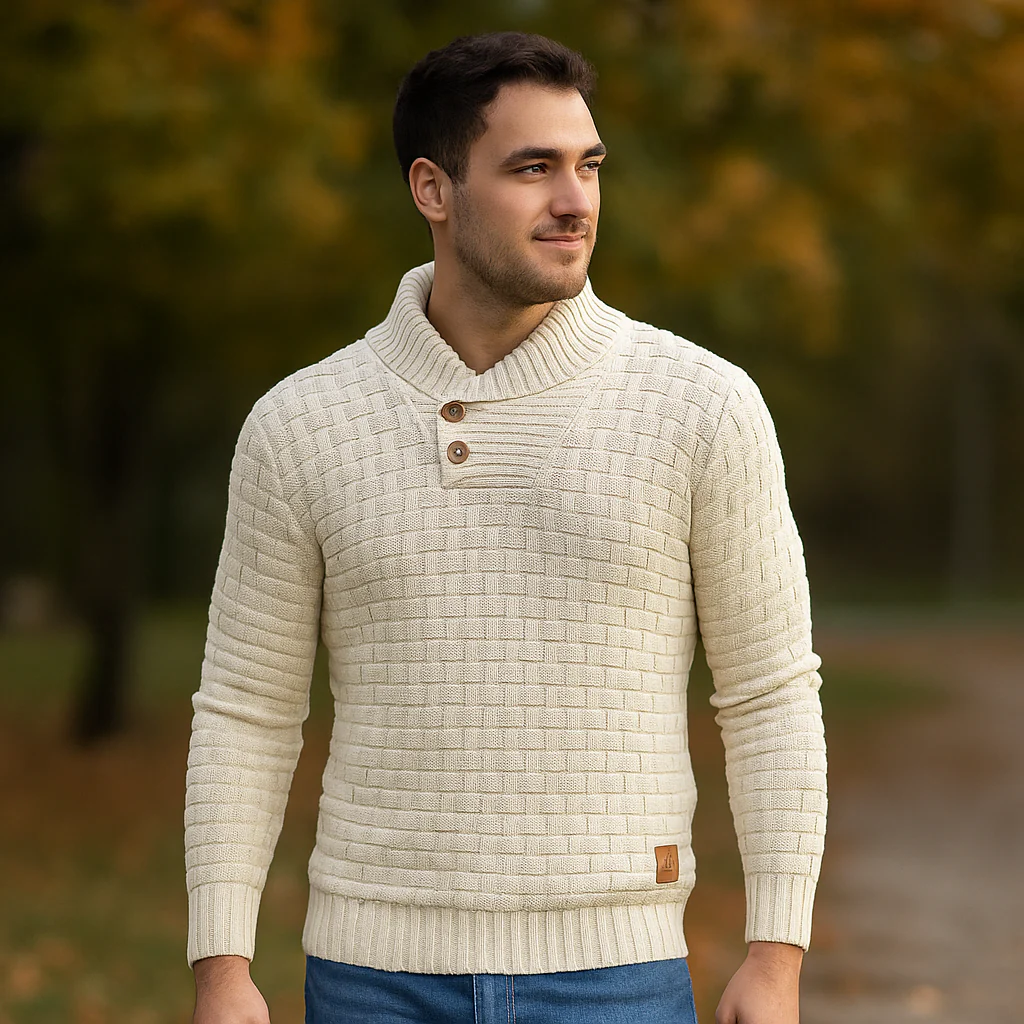 Pull en Tricot pour Homme – Mélange de Laine – Coupe Régulière – Col Boutonné - Image 4