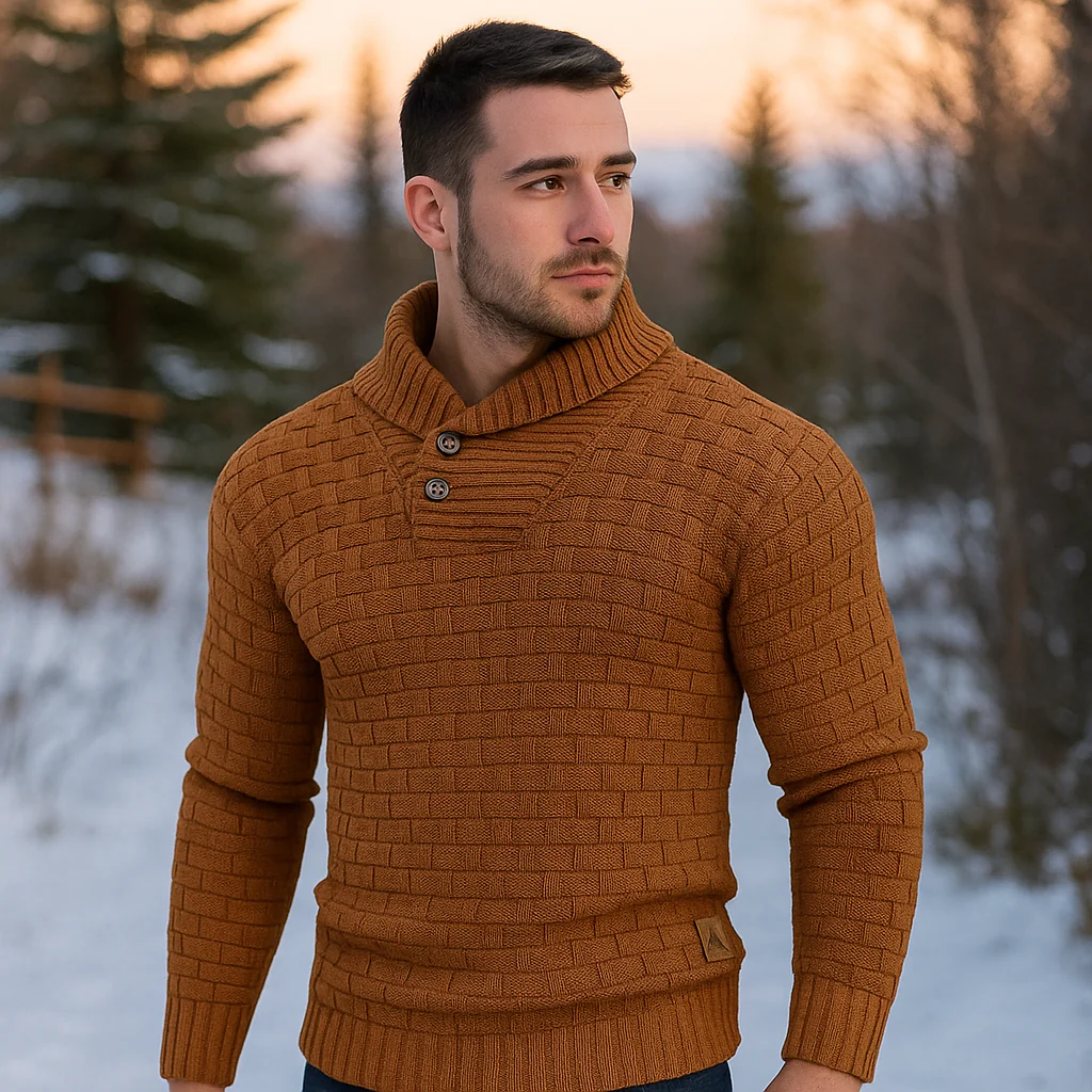 Pull en Tricot pour Homme – Mélange de Laine – Coupe Régulière – Col Boutonné - Image 5
