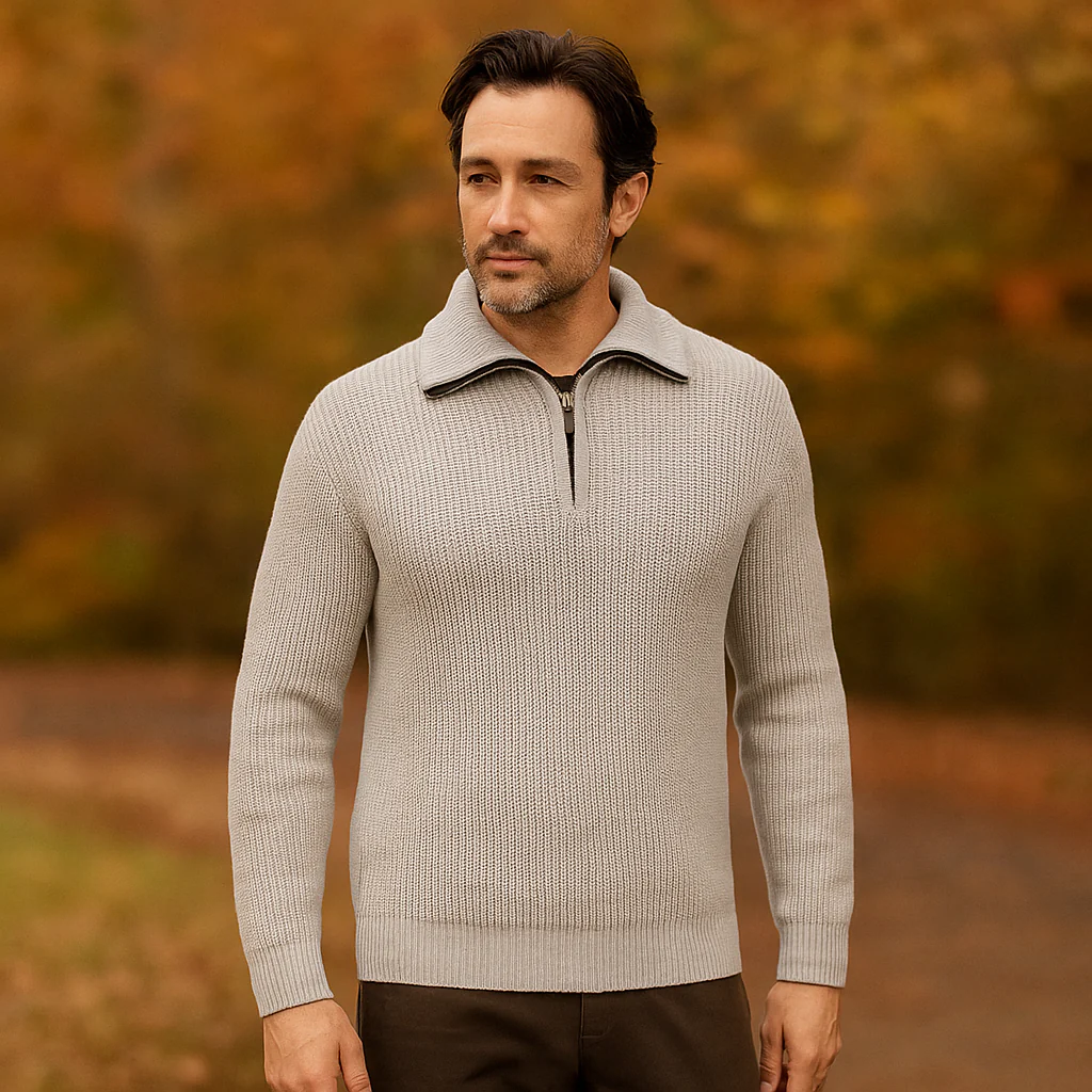 Pull Homme à Col Zippé - Tricot Structuré - Col Montant - Manches Côtelées - Image 4