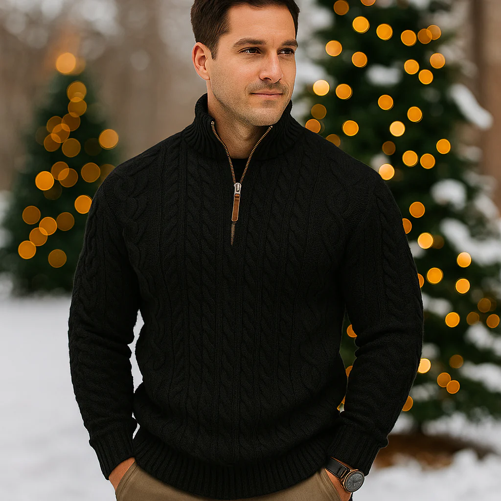 Pull Homme à Maille Câbles Demi-Zip Col Montant - Image 3