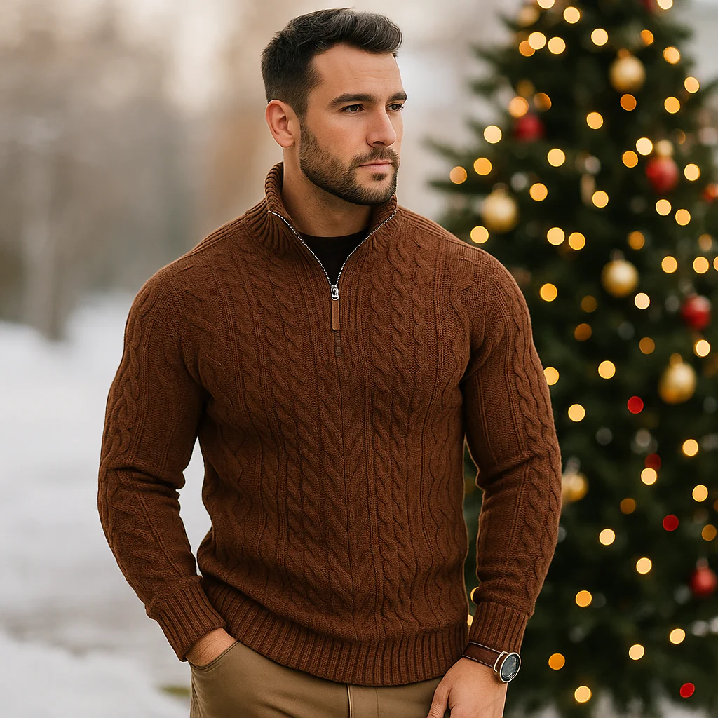 Pull Homme à Maille Câbles Demi-Zip Col Montant - Image 4
