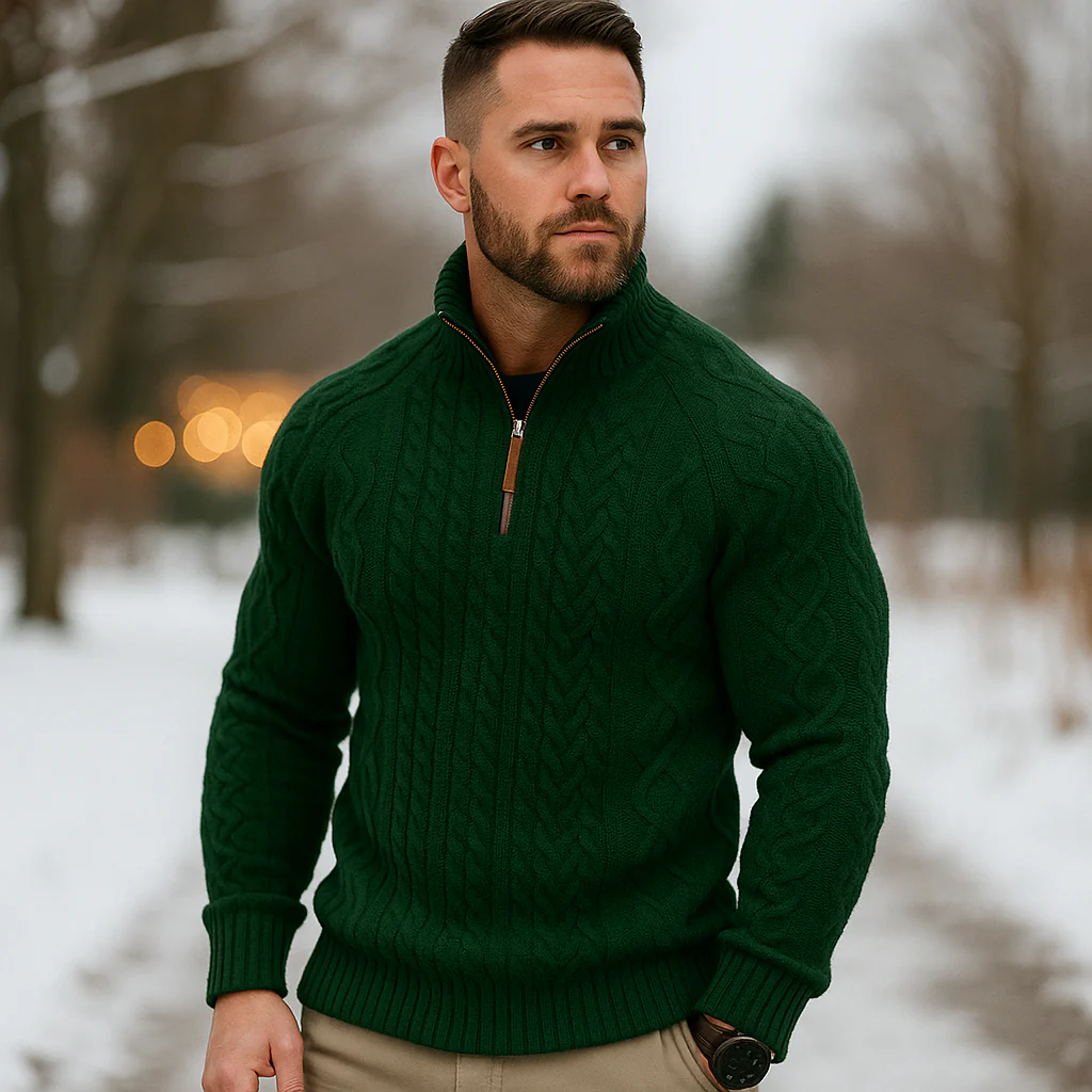 Pull Homme à Maille Câbles Demi-Zip Col Montant - Image 5