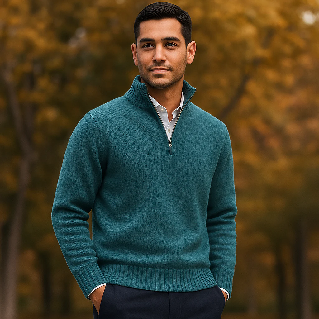 Pull Zippé Quart de Manche pour Homme - Tricot Doux - Col Montant - Poignets Côtelés - Image 10