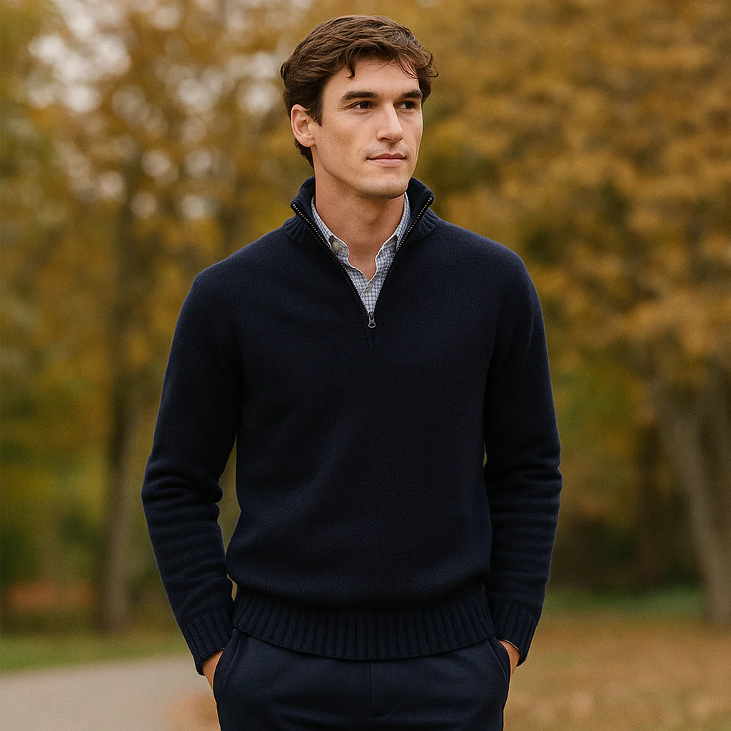 Pull Zippé Quart de Manche pour Homme - Tricot Doux - Col Montant - Poignets Côtelés - Image 3