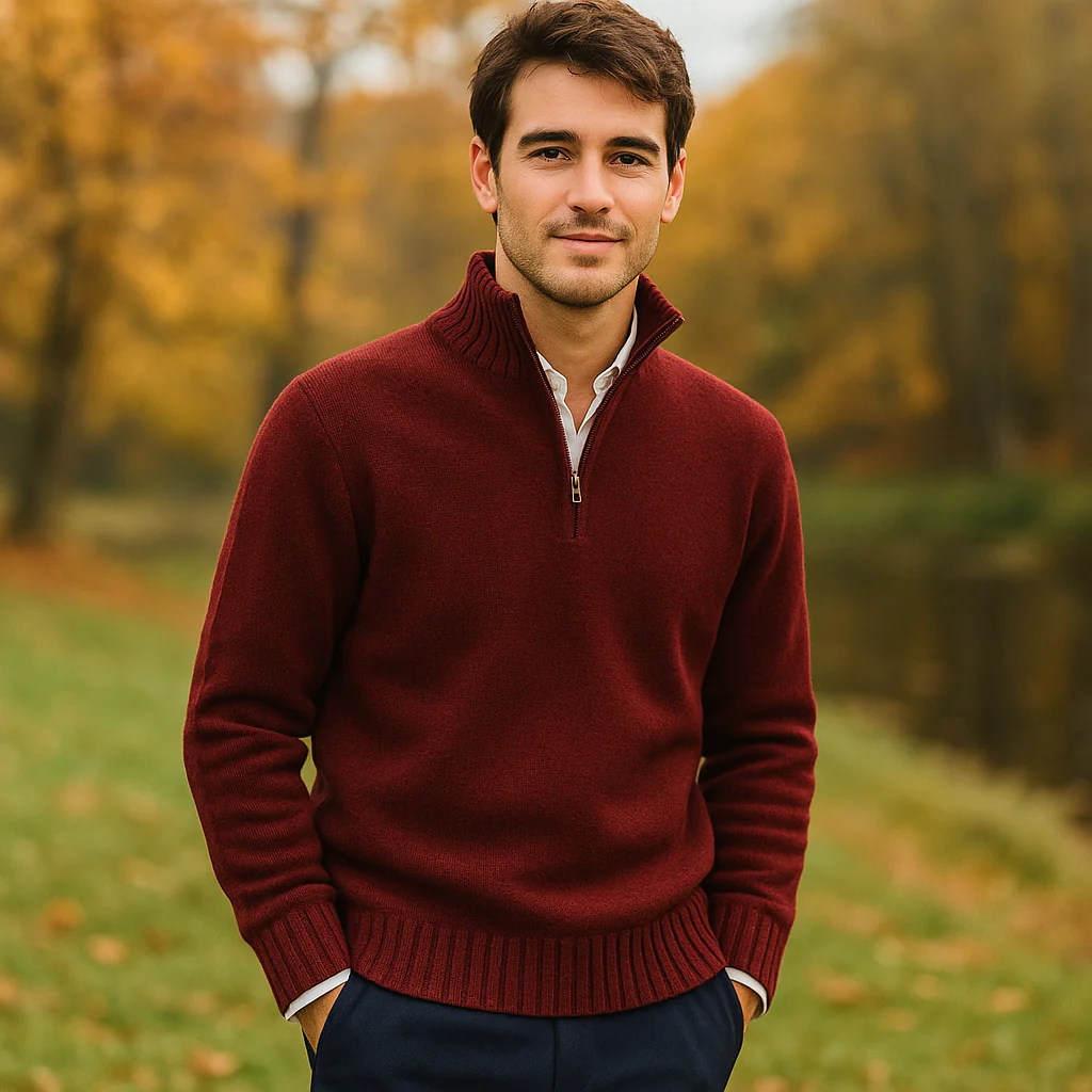 Pull Zippé Quart de Manche pour Homme - Tricot Doux - Col Montant - Poignets Côtelés - Image 4