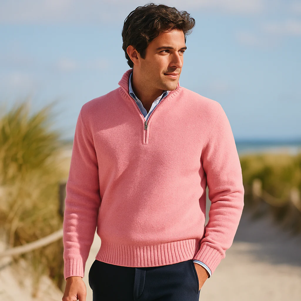 Pull Zippé Quart de Manche pour Homme - Tricot Doux - Col Montant - Poignets Côtelés - Image 5