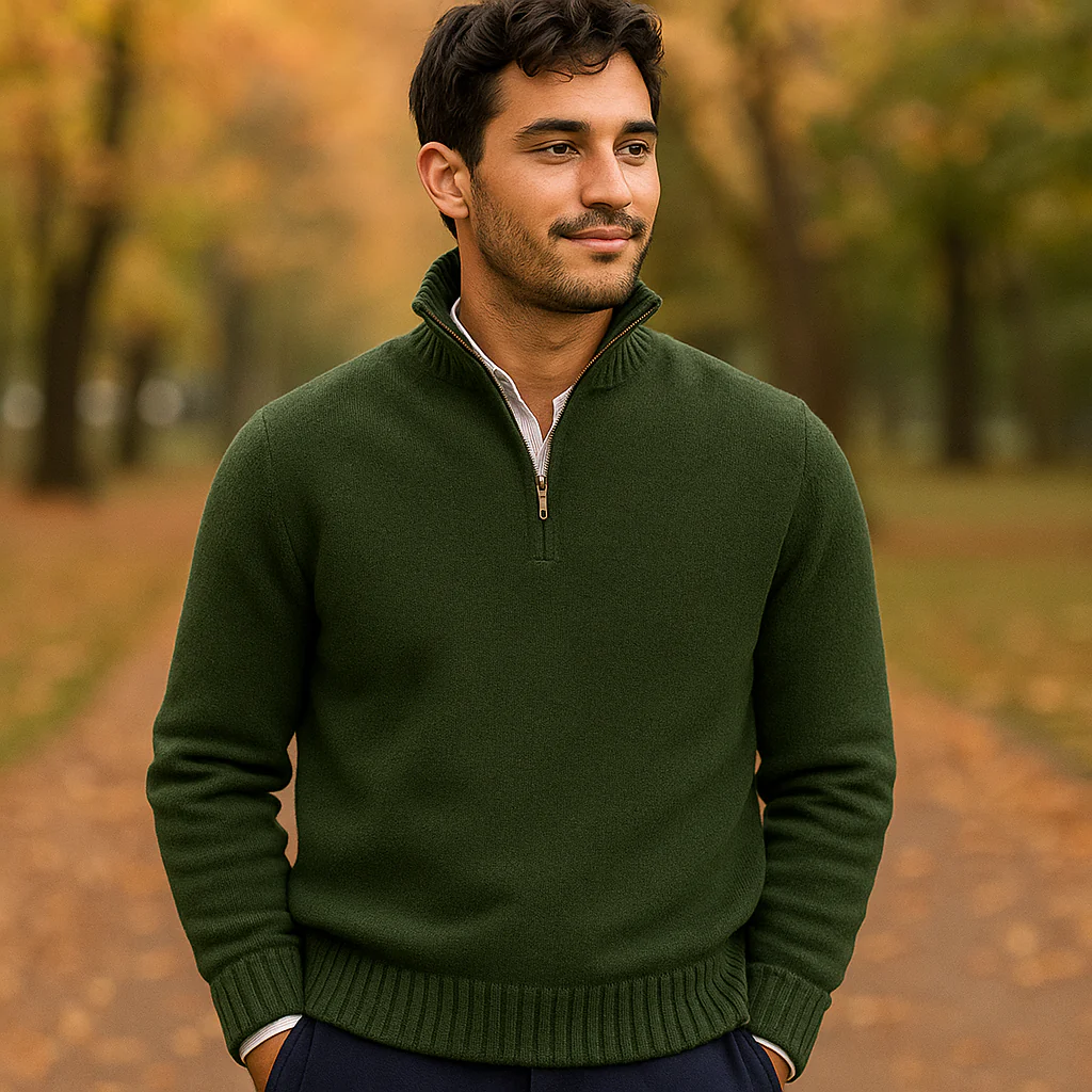 Pull Zippé Quart de Manche pour Homme - Tricot Doux - Col Montant - Poignets Côtelés - Image 6