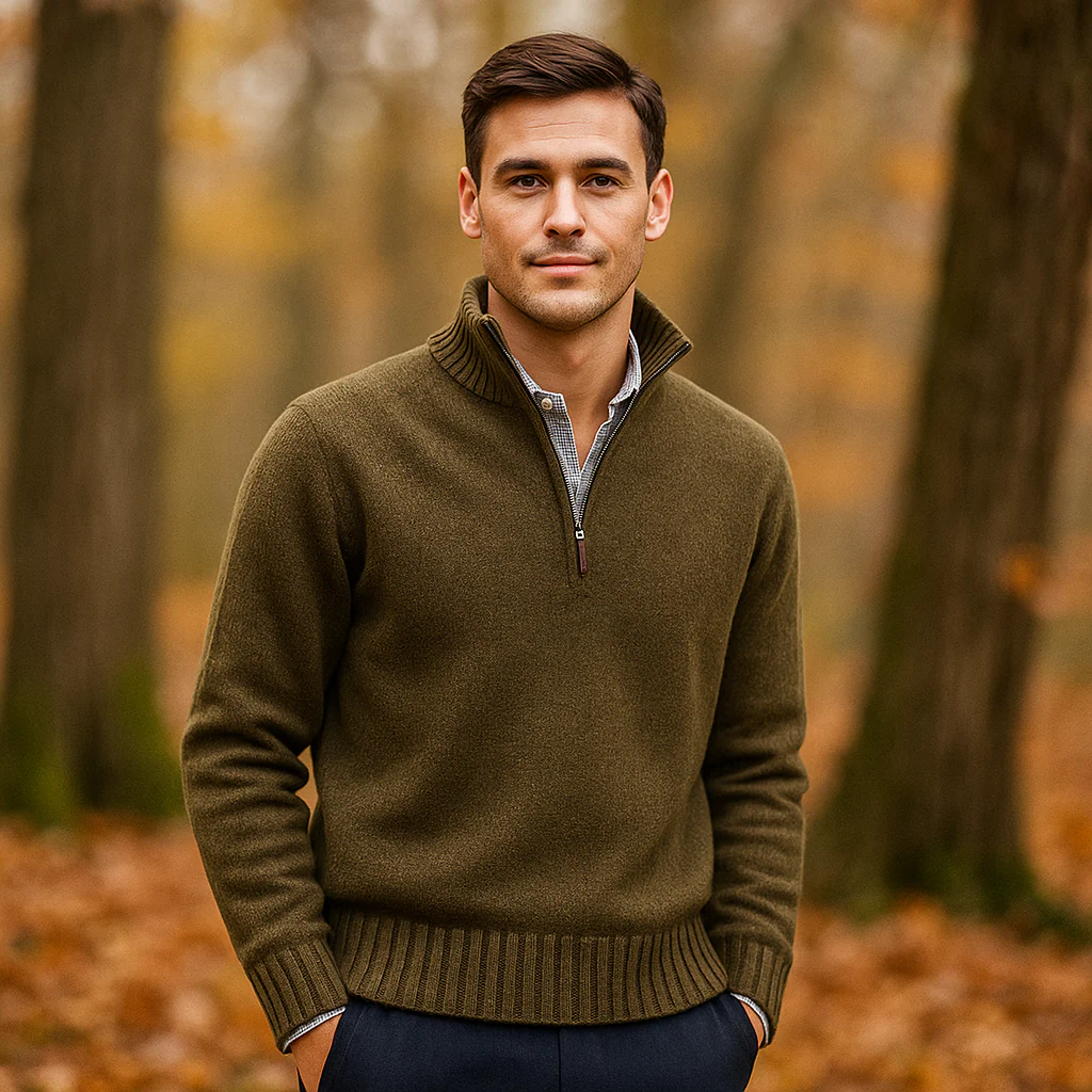 Pull Zippé Quart de Manche pour Homme - Tricot Doux - Col Montant - Poignets Côtelés - Image 9