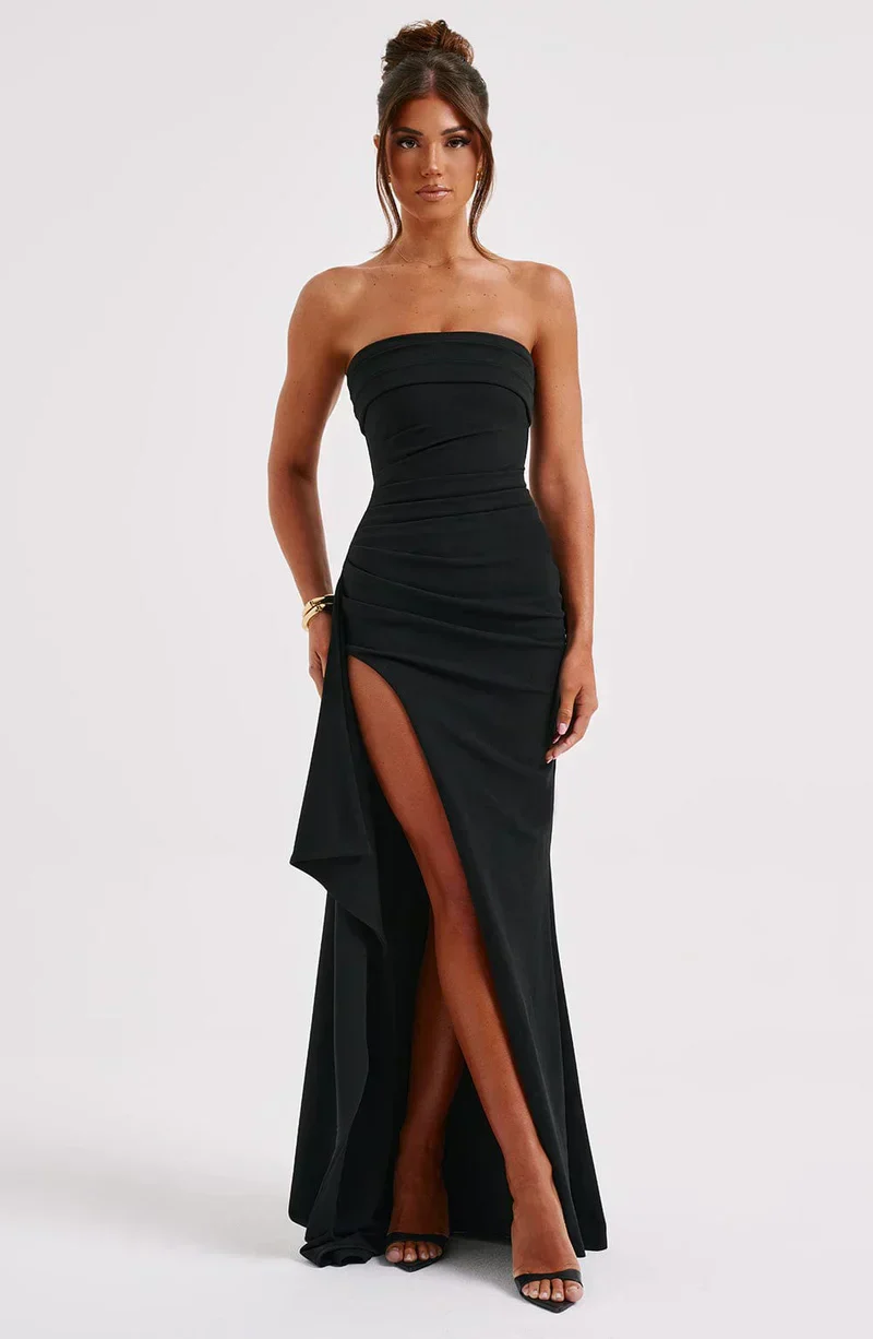 Robe de bal longue - sans bretelles - à volants élégante - Image 5