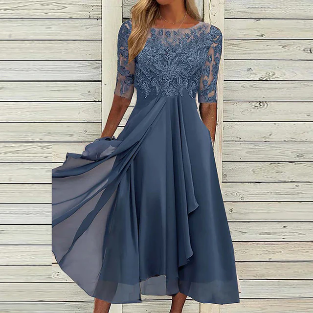 Robe de soirée en dentelle - cocktail élégante - jupe évasée