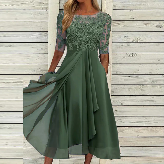 Robe de soirée en dentelle - cocktail élégante - jupe évasée - Image 4