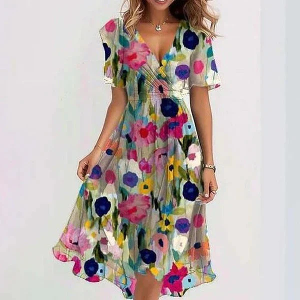 Robe de soirée femme - Décolleté en V - Élégante imprimée - Image 2