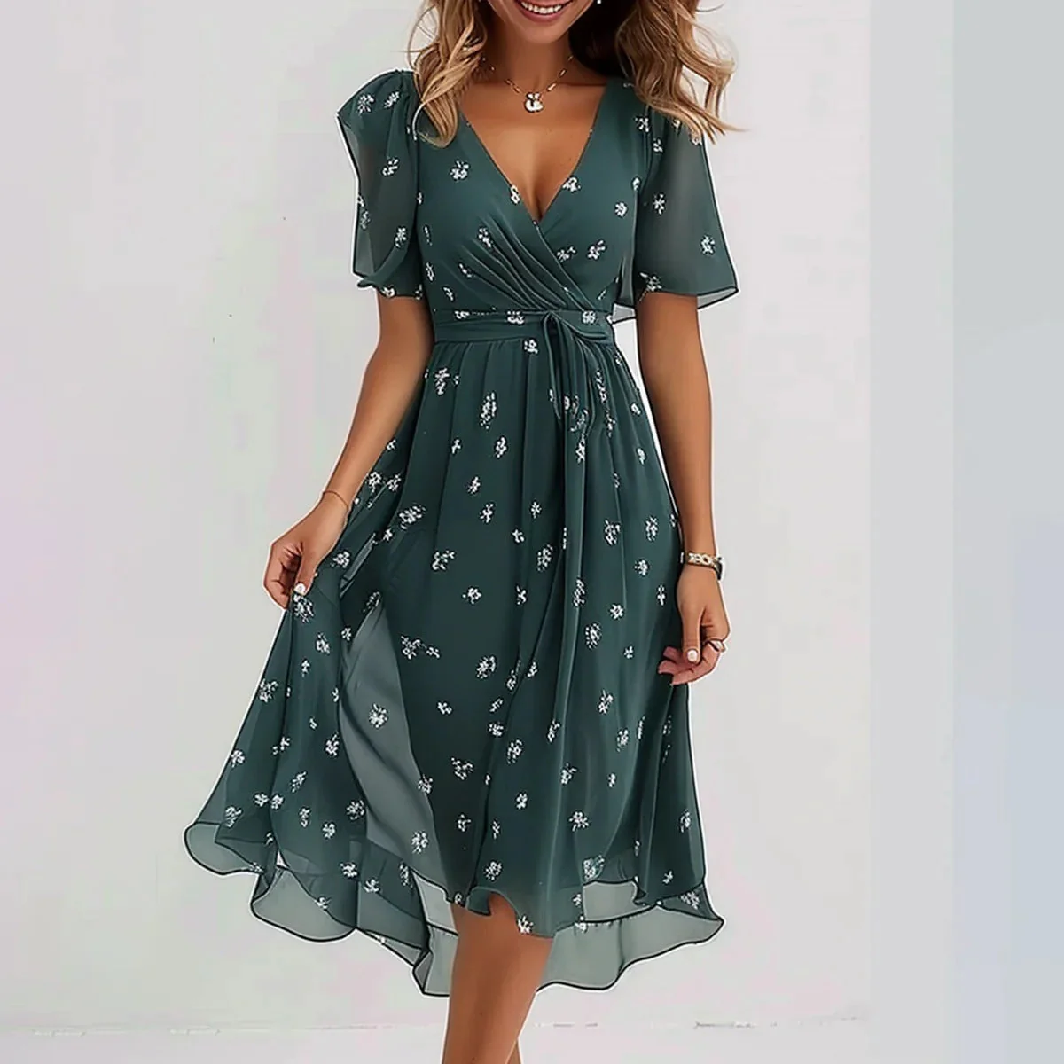 Robe de soirée femme - Décolleté en V - Élégante imprimée - Image 3