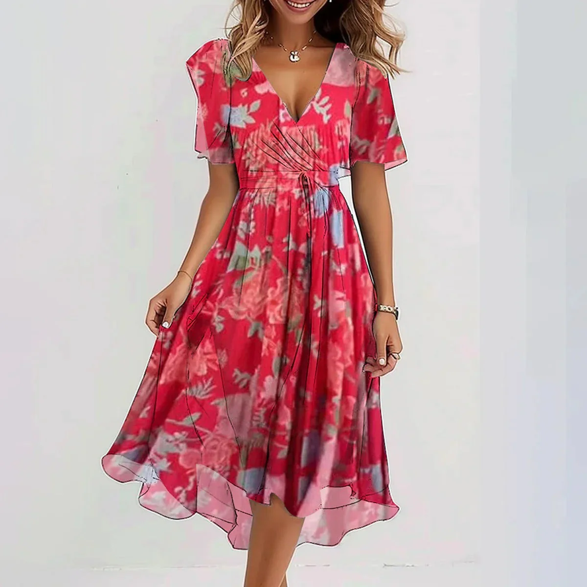 Robe de soirée femme - Décolleté en V - Élégante imprimée - Image 4