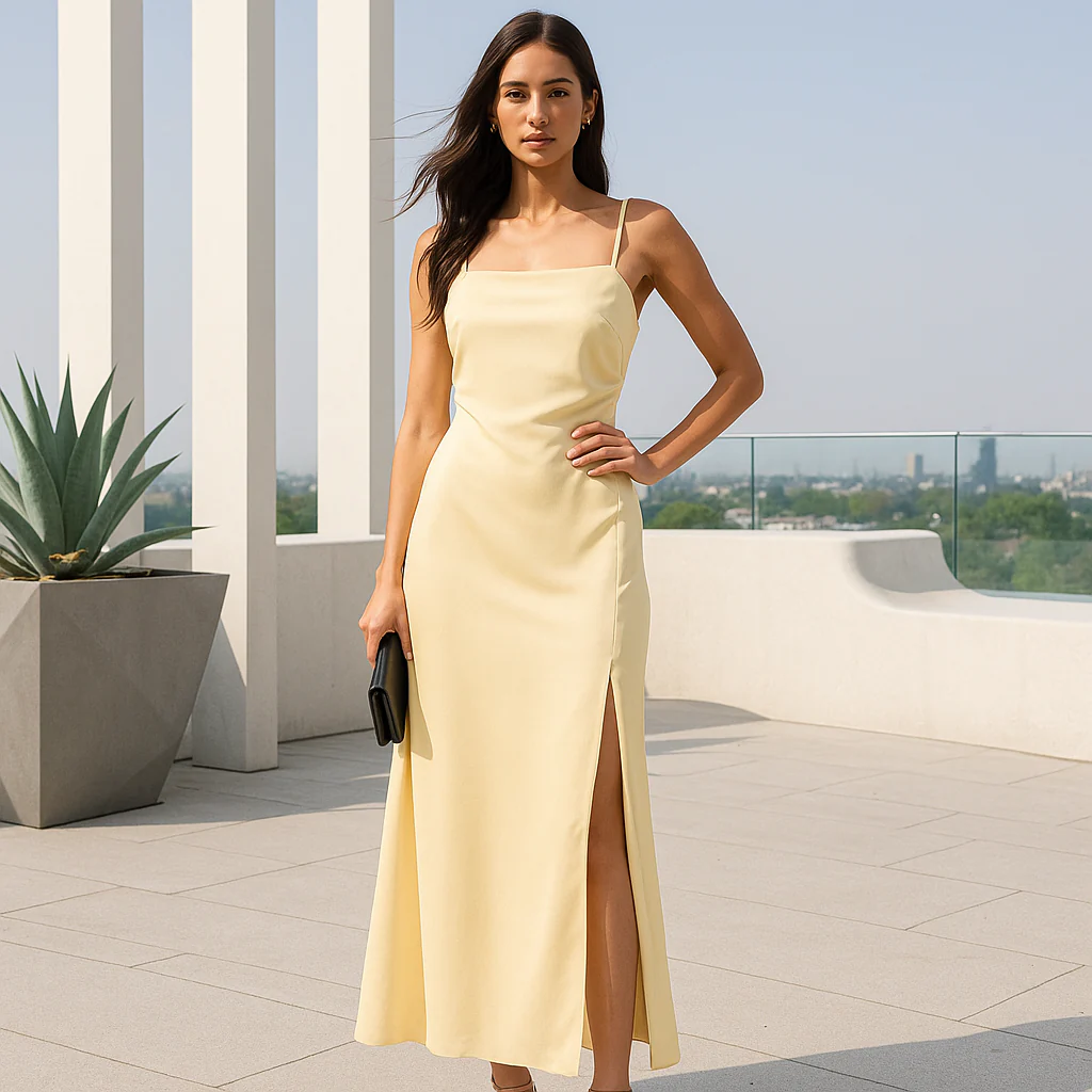 Robe de soirée July - bretelles fines - fente latérale - longue - Image 2