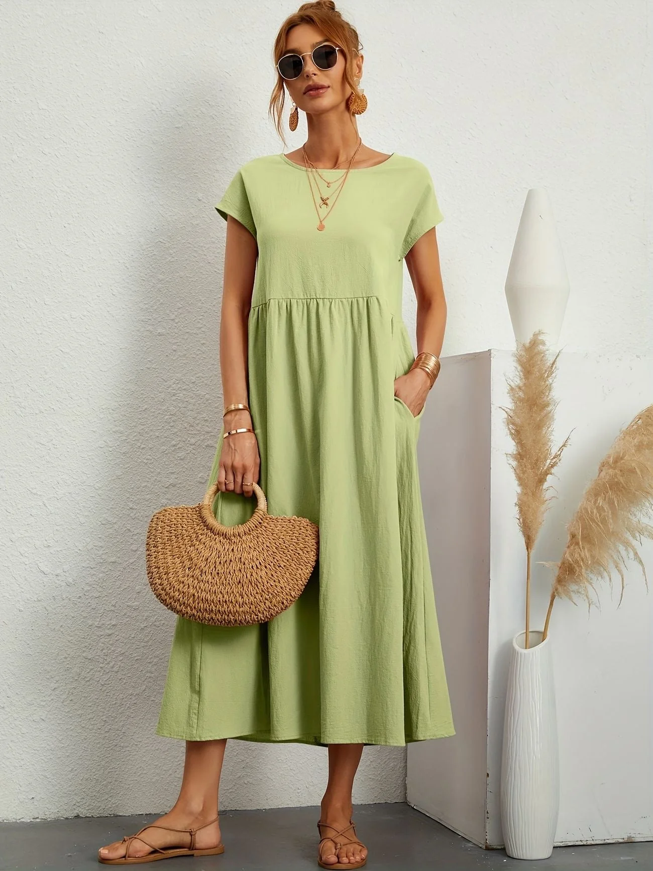 Robe de Soirée Longue Femme - Décolleté Rond - Élégante