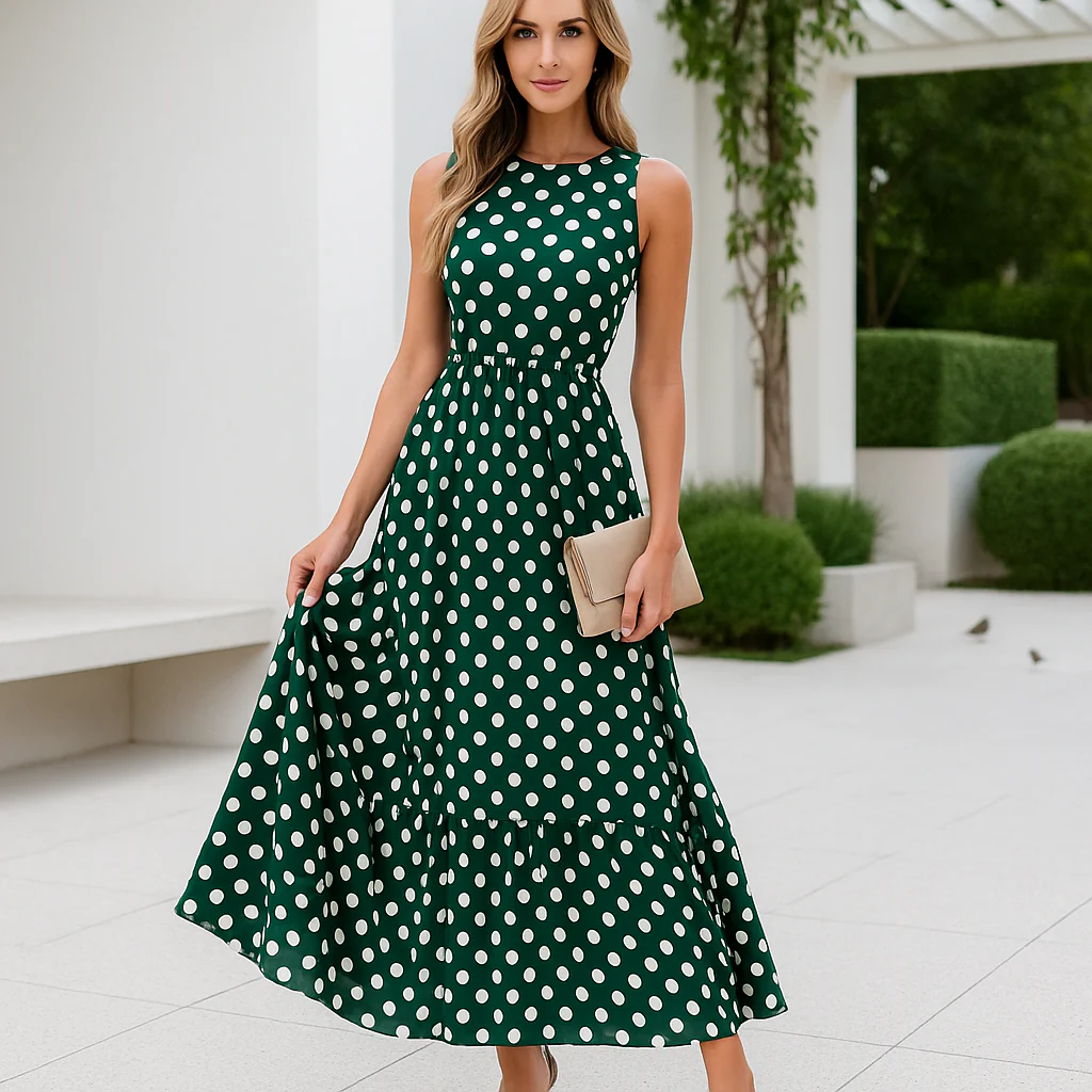 Robe de soirée maxi - à pois - sans manches - femme - élégante - Image 3